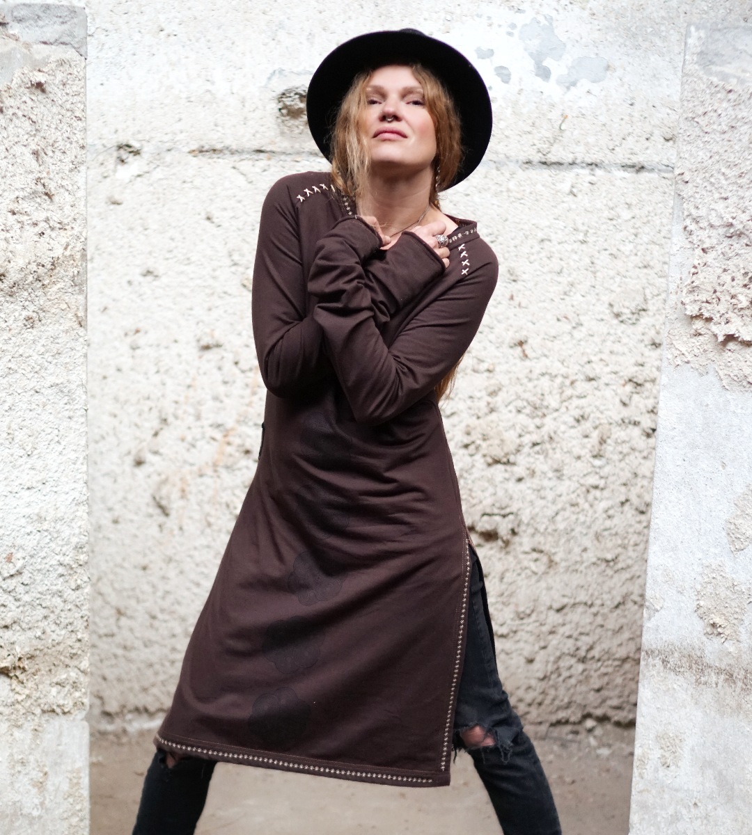 Crew Neck Tunic -  Chocolate